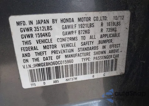 2013 Honda Fit z USA, uszkodzony, nr VIN JHMGE8H36DC015960